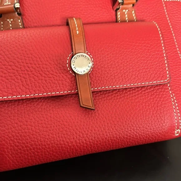 🔥🔥🔥Dooney & Bourke Red Leather Small Shopped Bag Satchel Crossbody Bag - Picture 2 of 14